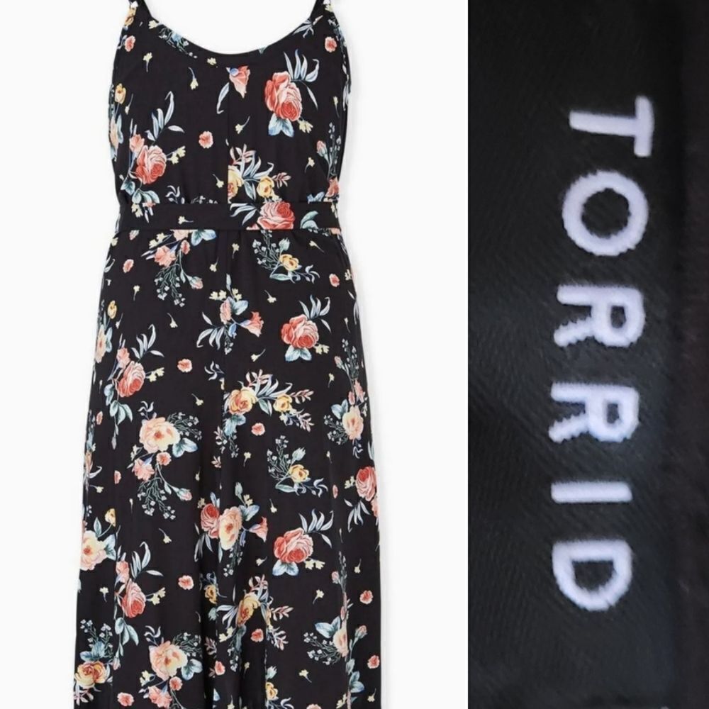 2X TORRID BLACK BLUE ORANGE FLORAL SLEEVELESS MIDI MAXI DRESS